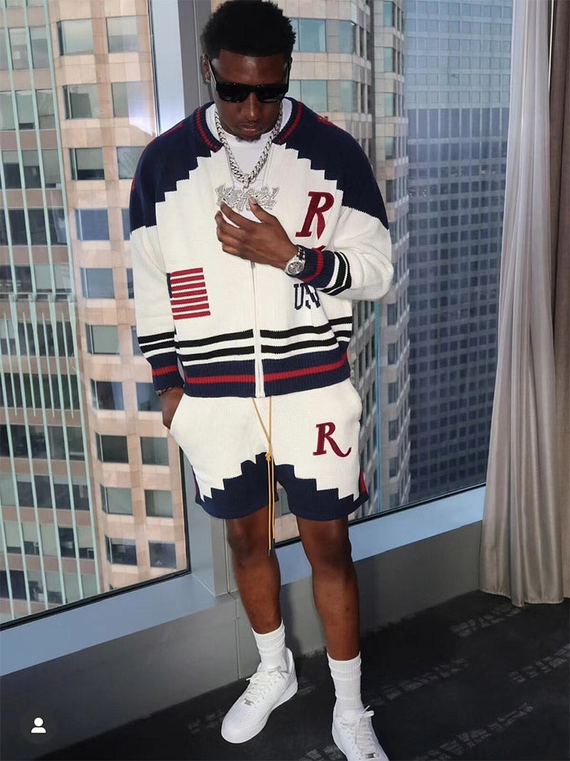 RHUDE Saint Croix Straight-Leg Logo-Appliqu茅d Intarsia Cotton Drawstring Shorts